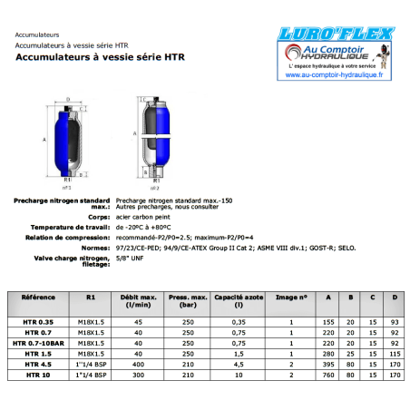 Accumulatore idraulico - vescica 0,35 L - HTR 035 - 250 B