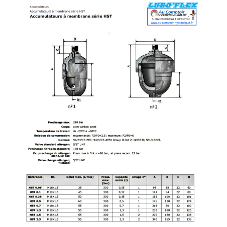 Accumulatore idraulico - con membrana 1,30 L - HST130 - 300 B