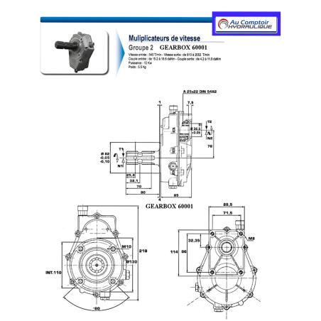 GR2 Multiplikator/Pumpe - R 1:3.5 - Pumpe 12 cc - 22 L/MN - 3/8 Außenwelle 6 Zähne.