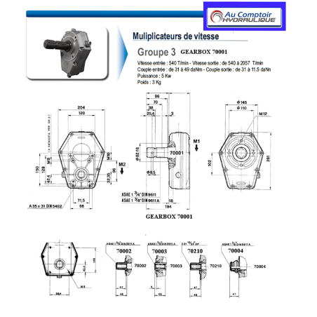 GR3 Multiplikator/Pumpe - R 1:3.5 - Pumpe 25 cc - 47 L/MN - 3/8 Außenwelle 6 Zähne.