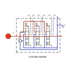 Trale Distribuidor hidráulico 130 L/mn - 3/4 BSP - D.E - 3 Palanca - Válvula limitadora de presión 140 B - 3