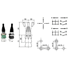 Joystick de 4 funciones -1 posición con muesca - 3 con retorno por muelle