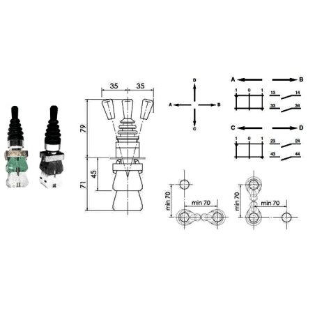 Joystick a 4 funzioni -1 posizione di intaglio - 3 con ritorno a molla