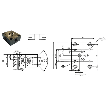 Base para 1 electro NG6 - EMBASE NG6 - SALIDAS LATERALES A-B-P-T 3/8