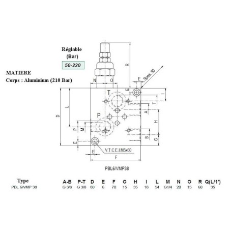 Base para 1 electro NG6 - Con válvula limitadora de presión - SALIDAS LATERALES e INFERIOR 3/8