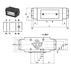 Non-return valve on B on Cetop 3 subbase Trale - 3