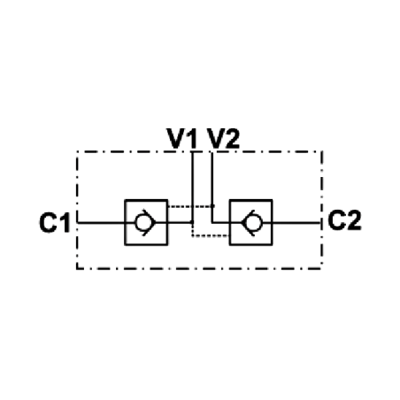 Vorgesteuertes Doppelrückschlagventil in T-Form - DN 1/2 BSP - R 1:6 - 45 L/MN - 300 B - L 174