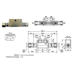 Vorgesteuertes Doppelrückschlagventil in T-Form - DN 12 L - R 1:4 - 20 L/MN - 300 B - L 126 Trale - 2