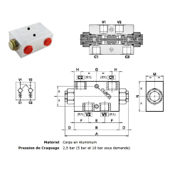 Vorgesteuerter Doppelrücklaufblock 1/2 BSP -R1:3.5 - 45 L/MN - 250 B - L 127 Trale - 3