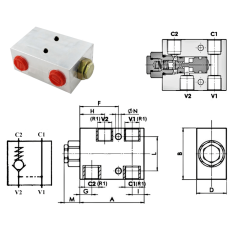 BLOC pilot-operated single check valve - DN 3/8 BSP - R 1:7 - 30 L/MN - 250 B Trale - 3