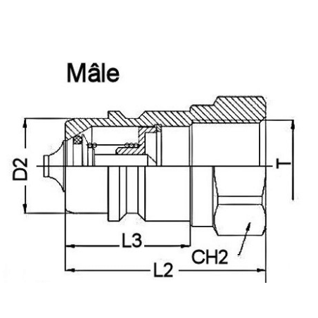 Hydraulic male coupling - 1/4 BSP - ISO A - Flow 12 to 17 L/mn - PS 350 Bar