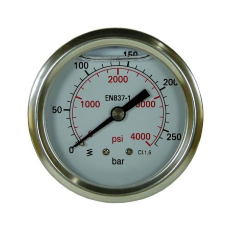 Hydraulic pressure gauge DN 63 in oil bath - Horizontal 1/4 BSP - 1 to 600 bar - 1