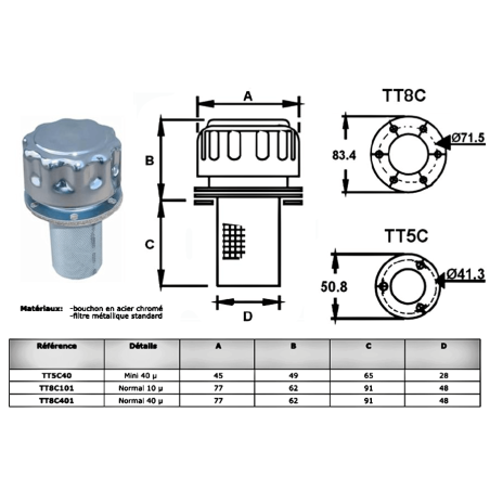 Oil filler cap - 40µ - D 77 mm - H 153 mm