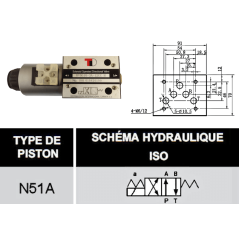 Trale electrodistribuidor monoestable - 4/2 - NG 10 - 12 V - Centro P hacia A y B hacia T- N51A - 3