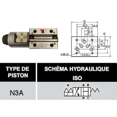 electro distributeur hydraulique monostable - NG10 - 4/2 CENTRE OUVERT - en H - 24 VCC. N3A. KVNG103A24CCH 135,16 €