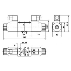 12 VDC monostabiler Elektroverteiler - NG6 - 4/3 - Y in A/B/T und P GESCHLOSSEN - N6. Trale - 5