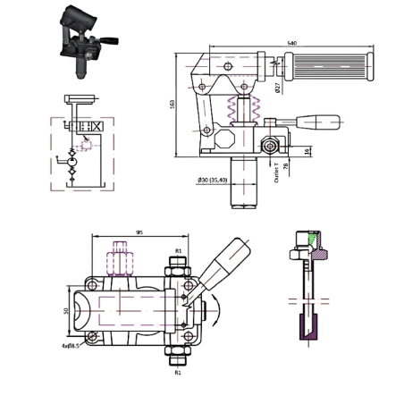 Handpumpe 3/8 MALE - D.E - 320 B - 12 cc/REV - Mit Hebel