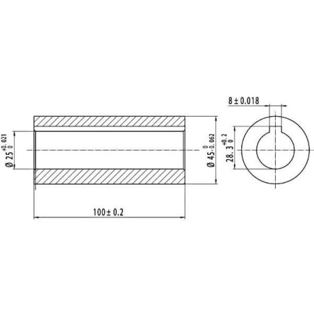 Profilierte Buchse Ø 25 x 45 - Keil 8 mm - Länge 100mm.