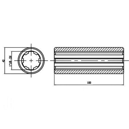 Profilierte Muffe - 1"1/8 Z6 - Ø Ext 42 - Lg 100 mm