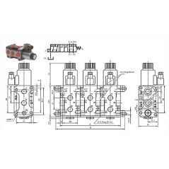 Trale Selettore idraulico - 1 elemento 6 VIE - 3/8 BSP - 50 L/MN - 250 B - 12 VDC - Con scarico - 3