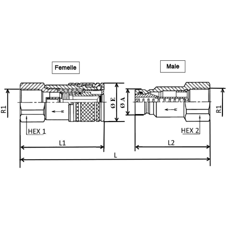 FACE PLANE-Kupplung - Male 1/2 BSP - PS 250 Bar