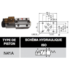 electrodistributeur 12 VDC monostable - NG6 - 3/2 - P vers A - B et T Fermé - N 41A. Trale - 3