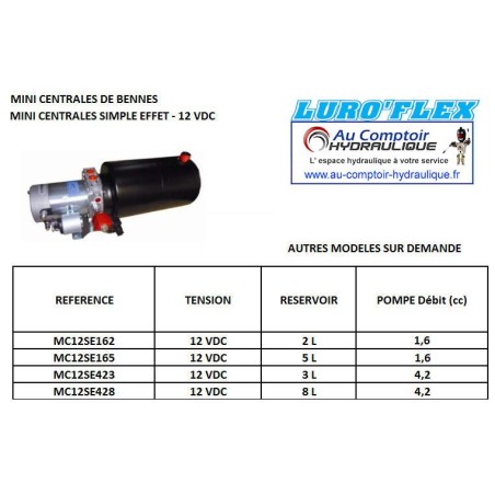 Mini hydraulic power unit S.E - 12 V - 1600 W - 1.6 cc pump - R. 2L Steel