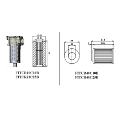 Halbgetauchter Filter - 10µ - 50 L/MN - Ø 25.5 x 52 mm - H 72