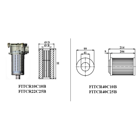 Halbgetauchter Filter - 10µ - 250 L/MN - Ø 41 x 99 mm - H 214 mm