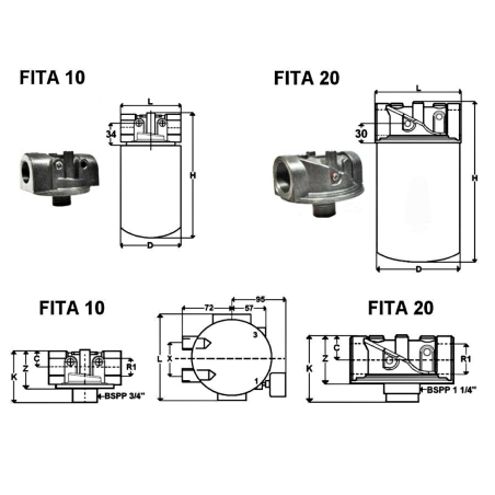 Testa di supporto del filtro di aspirazione SPIN ON- 3/4 BSP - 100 L/mn