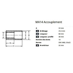Weld-in coupling - internal teeth - 14 TEETHS *