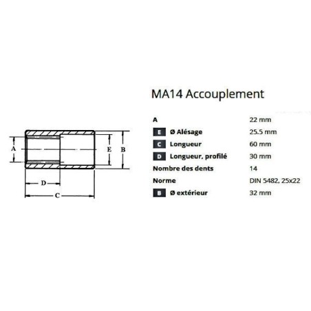 Weld-in coupling - internal teeth - 14 TEETHS *