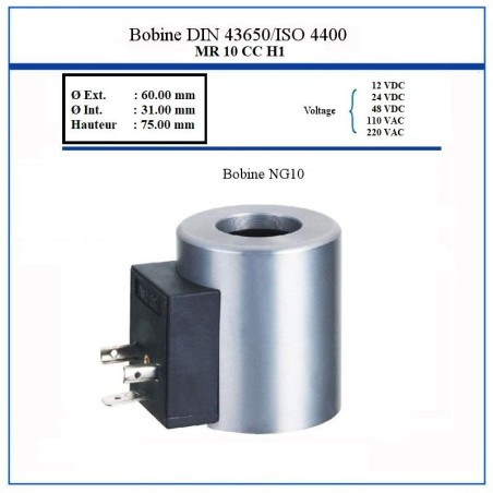 Bobina NG 10 - D.int. 31 mm - Altura 75 mm - 220 VAC - 37 Watt