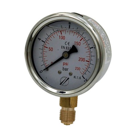 Hydraulic pressure gauge Ø 63 in oil bath - Vertical 1/4 BSP - 1 to 600 Bar - 1