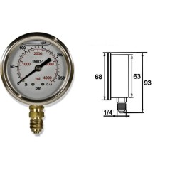 Manometro idraulico Ø 63 in bagno d'olio - verticale 1/4 BSP - da 1 a 600 Bar