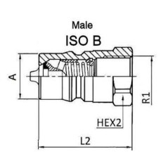 Raccordo ISO B - Maschio 3/8 BSP - Portata 23 L/mn - PS 250 Bar