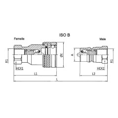 ISO B coupling - Male 3/8 BSP - Flow 23 L/mn - PS 250 Bar B810106 € 8.23