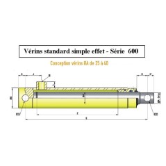 Cilindro hidráulico simple efecto - vástago Ø 25 - con Fijación Ø 14,2 - Salida 1/4 BSP