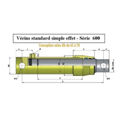 Verin hydraulique simple effet renforcé - tige Ø 45 - avec fixation Ø 23.4 - Sortie 3/8 BSP