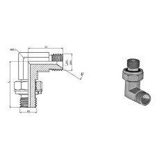 90° swivel elbow - MBSP 1/4 x 1/4 Gaz cyl Gold + ring - 60° cone.