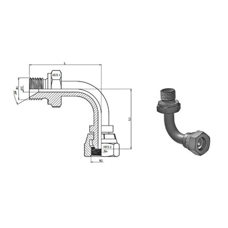 Long elbow 90° - MBSP 1/4 x 1/4 FBSP - Cone 60°.