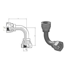 Langer Winkel 90° - FBSP 1/4 x 1/4 FBSP - Kegel 60°.