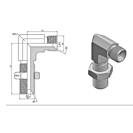 90° bulkhead elbow - MBSP 1/4 x 1/4 - 60° cone.