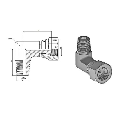 Codo 90° - FBSP 3/8cône 60° x 3/8 MC