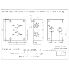 NG10 base simple - salida lateral A y B - trasera P y T - 1/2 BSP