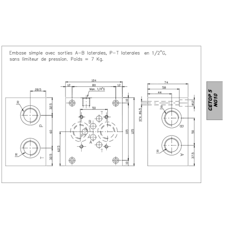 Einfachgrundplatte NG10 - Ausgang A / B und P / T seitlich - 1/2 BSP