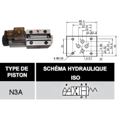 electroválvula monoestable 12 VDC - NG6 - 4/2 CENTRO ABIERTA - en H - N3A. Trale - 3