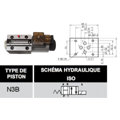 24 VDC monostabiler Elektroverteiler - NG6 - 4/2 MITTE OFFEN - in H - N3B. Trale - 3