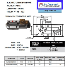 24 VDC monostabiler Elektroverteiler - NG6 - 4/2 MITTE OFFEN - in H - N3B. Trale - 4