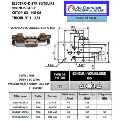 12 VDC monostabiler Elektroverteiler - NG6 - 4/3 CENTRE FERME - N1. Trale - 3